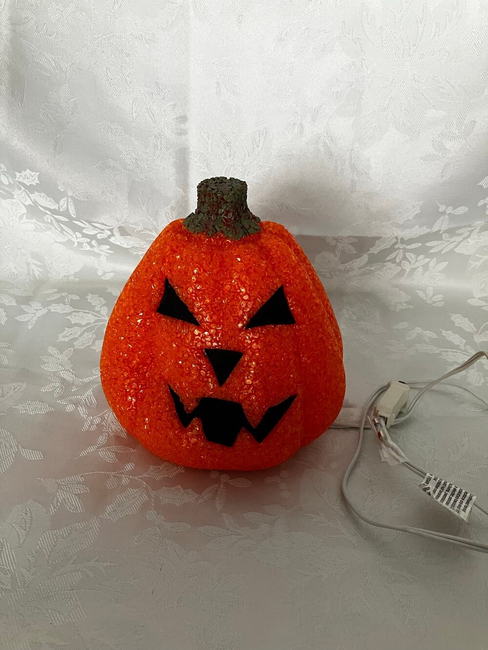 Vintage Melted Plastic Popcorn Pumpkin Jack O Lantern Light Halloween Decor